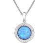 Blue Opal Pendant Necklace, Round Natural Fire Opal Gemstone 925 Silver Pendent