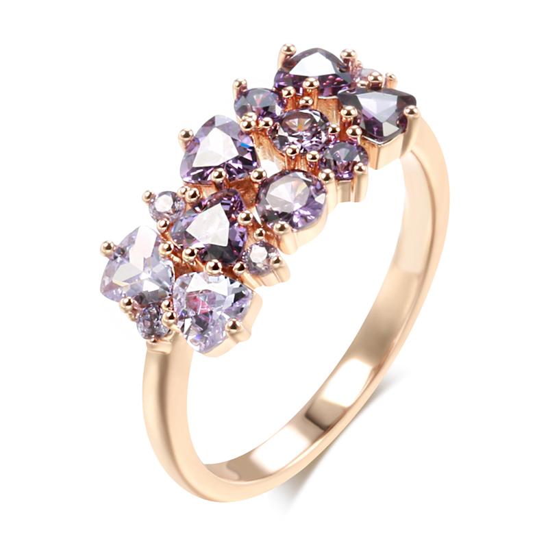 Dark Light Color Gradient Matching Purple Zircon Rings for Women Sparkling Personality Accessories