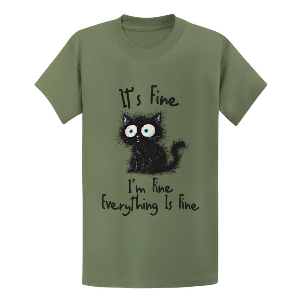 Funny Black Cat It's Fine T-Shirt - Gift for Cat Lovers Graphic Tee 1
