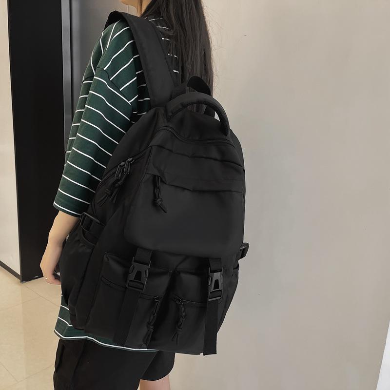 Schoolbag trendy pure black schoolbag multi-bag large-capacity casual backpack fashionable new junior high school male and female students backpack