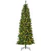 7FT Prelit Artificial Pencil Christmas Tree with Warm White LED Light, Red Berry, Holiday Home Xmas Decoration, Green