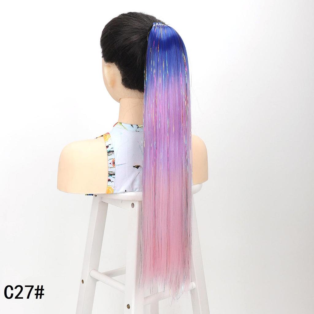 Синтетический хвост-накладка для волос с 9 прядями, блестящая мишура радужной расцветки, резинки для вечеринки, косплея