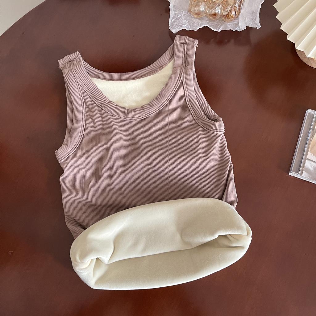 Осенью и зимой женская облегающая жилетка с утолщенной флисовой основой, теплая рубашка без рукавов