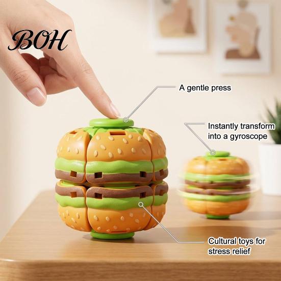 Hamburger Sensory Toys Press Fidget Spinner, Stress Relief to Spin Burger Toy, Adults Decompression Spinning Ball Desk Toy for Office, Home,