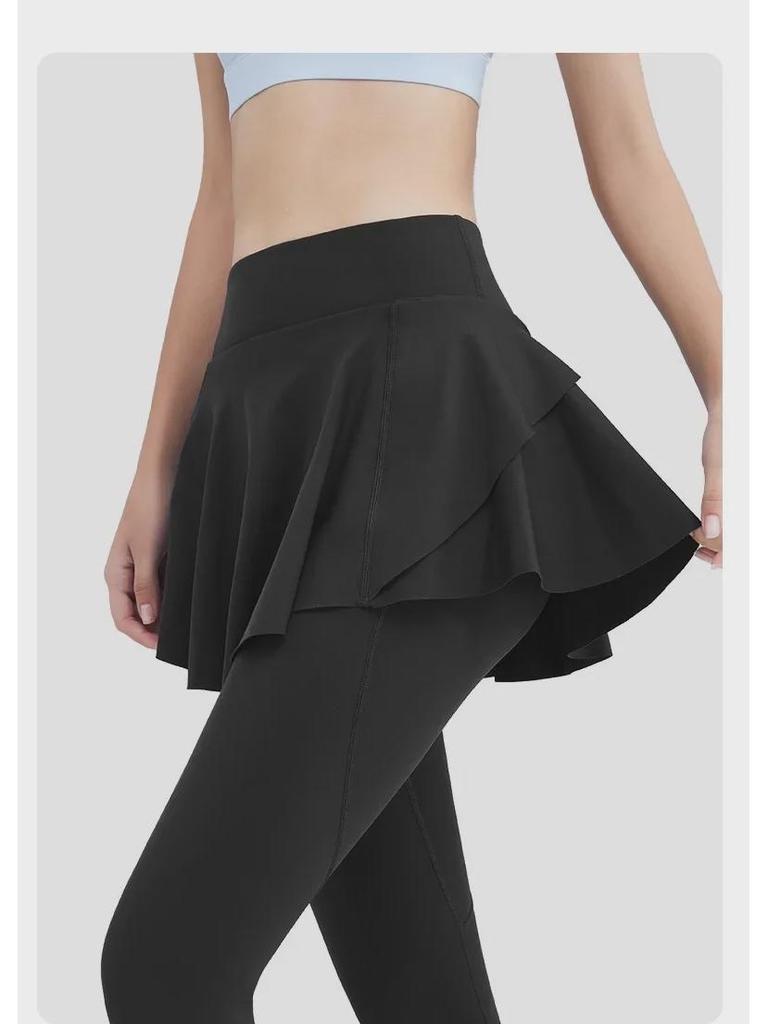 High Waist Tummy Control Fake Two-Piece Skirted Yoga Pants for Women - Nude Coverage & Exposure-Preventing Running Fitness Wear