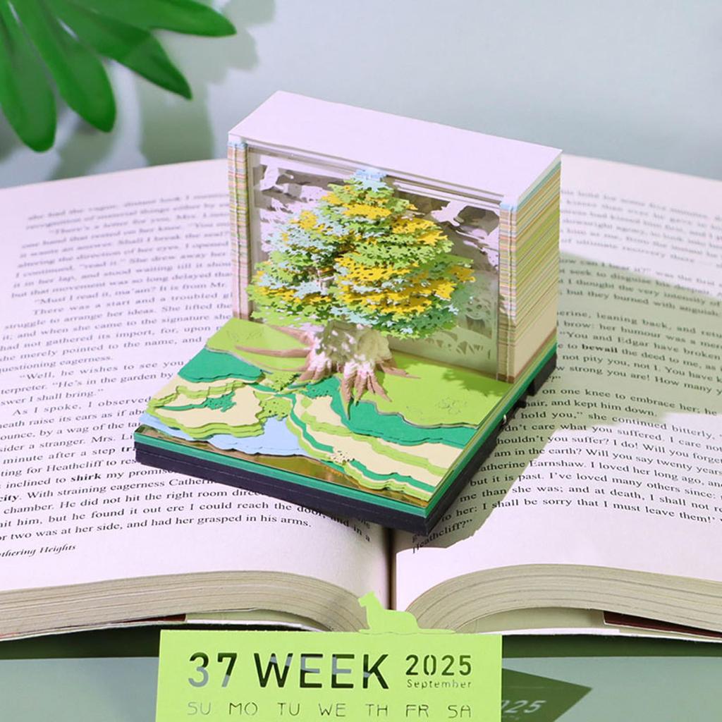 3D Light Art Calendar 2025, 3D Memo Pad Creative Time Piece Calendar Tree Rip Away Paper Carving Multicolor DIY Note