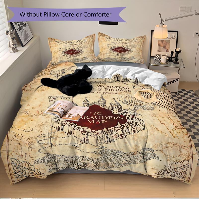 3Pcs Marauders Map Secrets Bedding Set Quilt Cover Pillowcase Home Christmas Xmas Halloween Gift 1 Duvet Cover 2 Pillowcase M924425