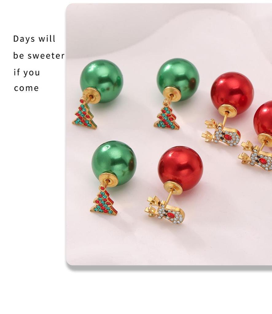 Xinyixin Рождественская елка Олень Циркон Серьги-гвоздики с разноцветными бусинами на задней стороне