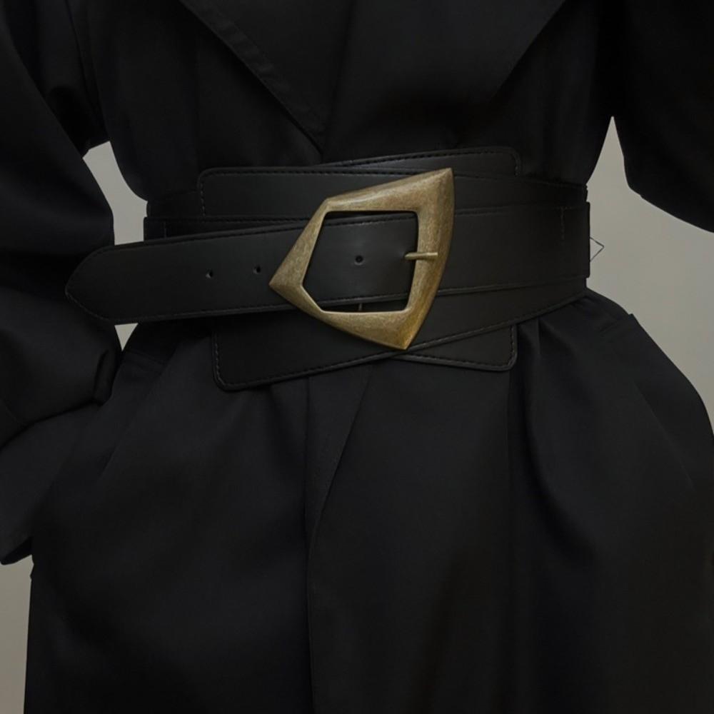 Black Color Elastic Wide Cummerbunds Metal Buckle Versatile Waist Belt Sweater Pairing