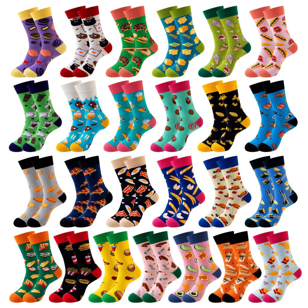 5 pairs of new mid-calf socks: original food-themed trendy socks for women – fun, quirky and fashionable