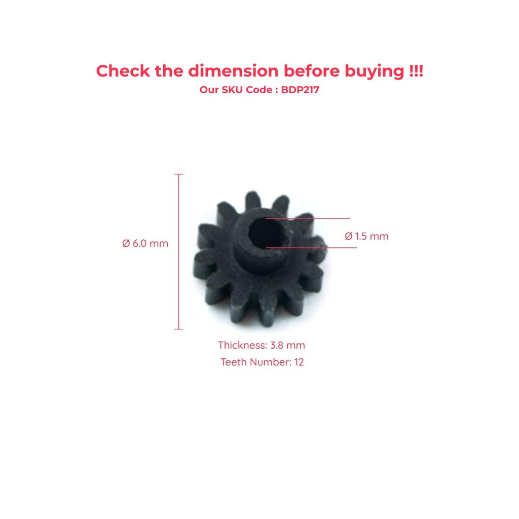 EDP217 Speedometer Kilometer Gear for Fiat 12 Teeth Diameter 6.5 mm Thickness 5.8 mm Hole Diameter 1.5 mm