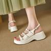 Krazing Pot Sheepskin Peep Toe Thick High Heels Summer Shoes Buckle Straps Platform Women Sandals