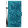 For iPhone 16 Case Imprinted Lace Flowers PU Leather Wallet Phone Cover - Green