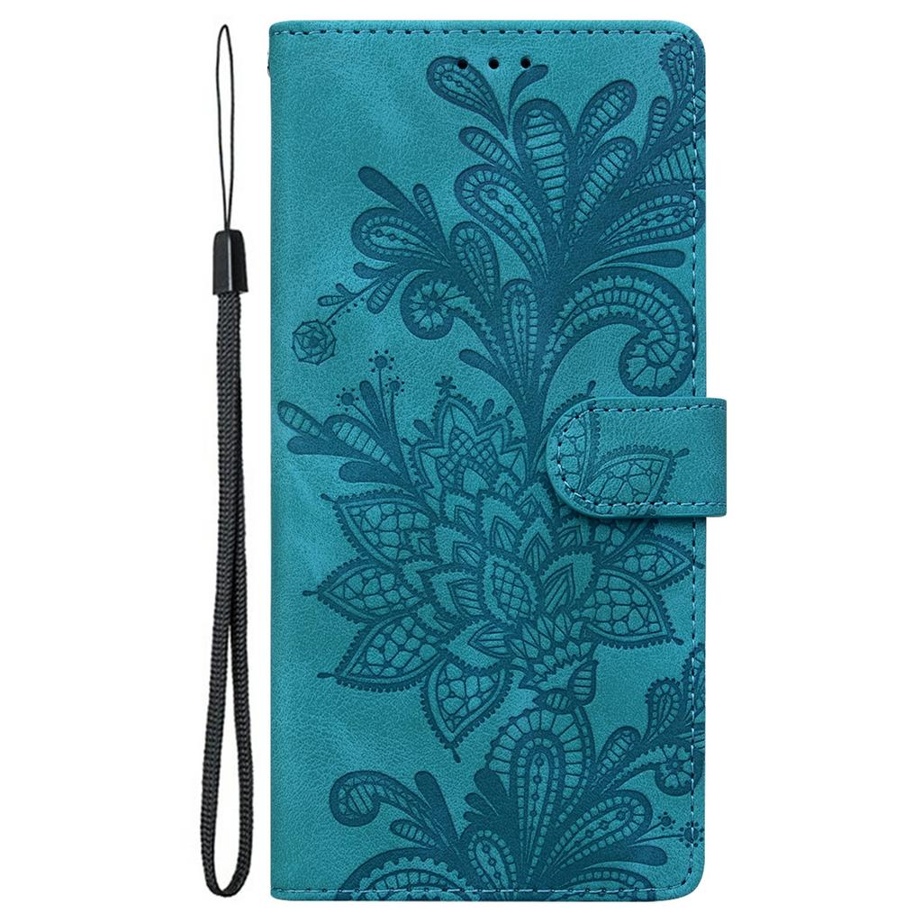 For iPhone 16 Case Imprinted Lace Flowers PU Leather Wallet Phone Cover - Green