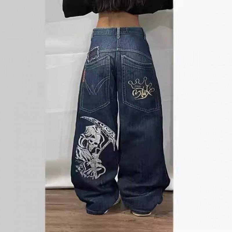JNCO Уличная одежда Y2K Хип-хоп Принт Широкие Джинсы Деним Мужские Женские Осень Повседневные