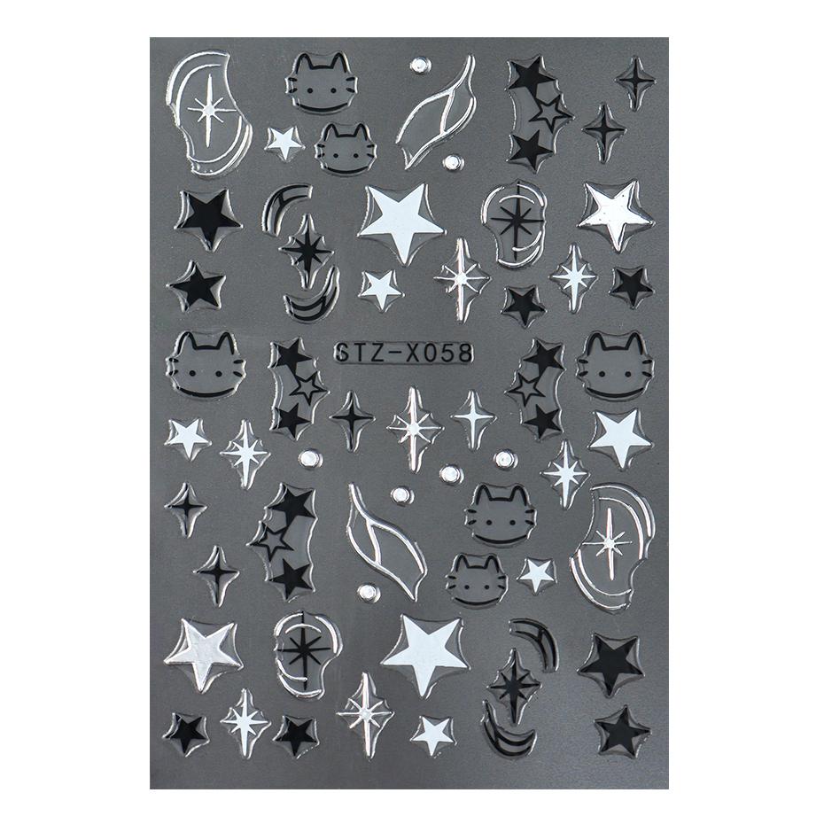 Black Silver Cat Animals Nail Sticker Decals Y2K Charms Cute Dog Cartoon Adhesive Sliders Foils For Manicure Nail Art Decoration