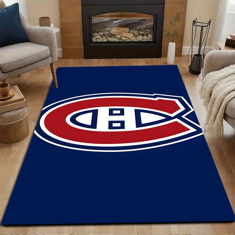 Red and Blue C-H Logo on Navy Background Patterned carpet, non slip mat suitable for living room and bedroom sofas