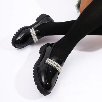 Женские однотонные лоферы на толстой подошве с круглым носком, повседневные, женские, осенние, новые, в британском стиле, украшенные жемчужной цепочкой, модные, элегантные