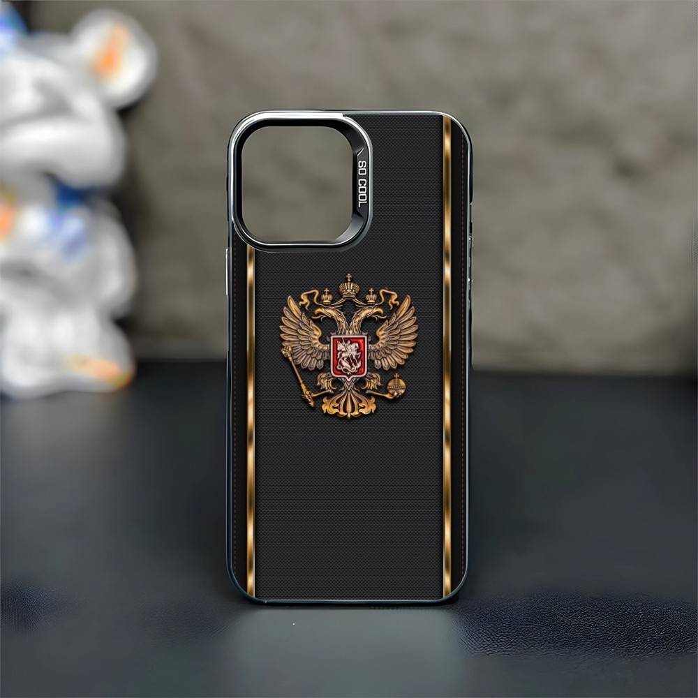 Russia Flag Phone Case For iPhone17,16,15,14,13,12,11 Pro Max Blcak Colorful Silver Plated Inside Phone Case