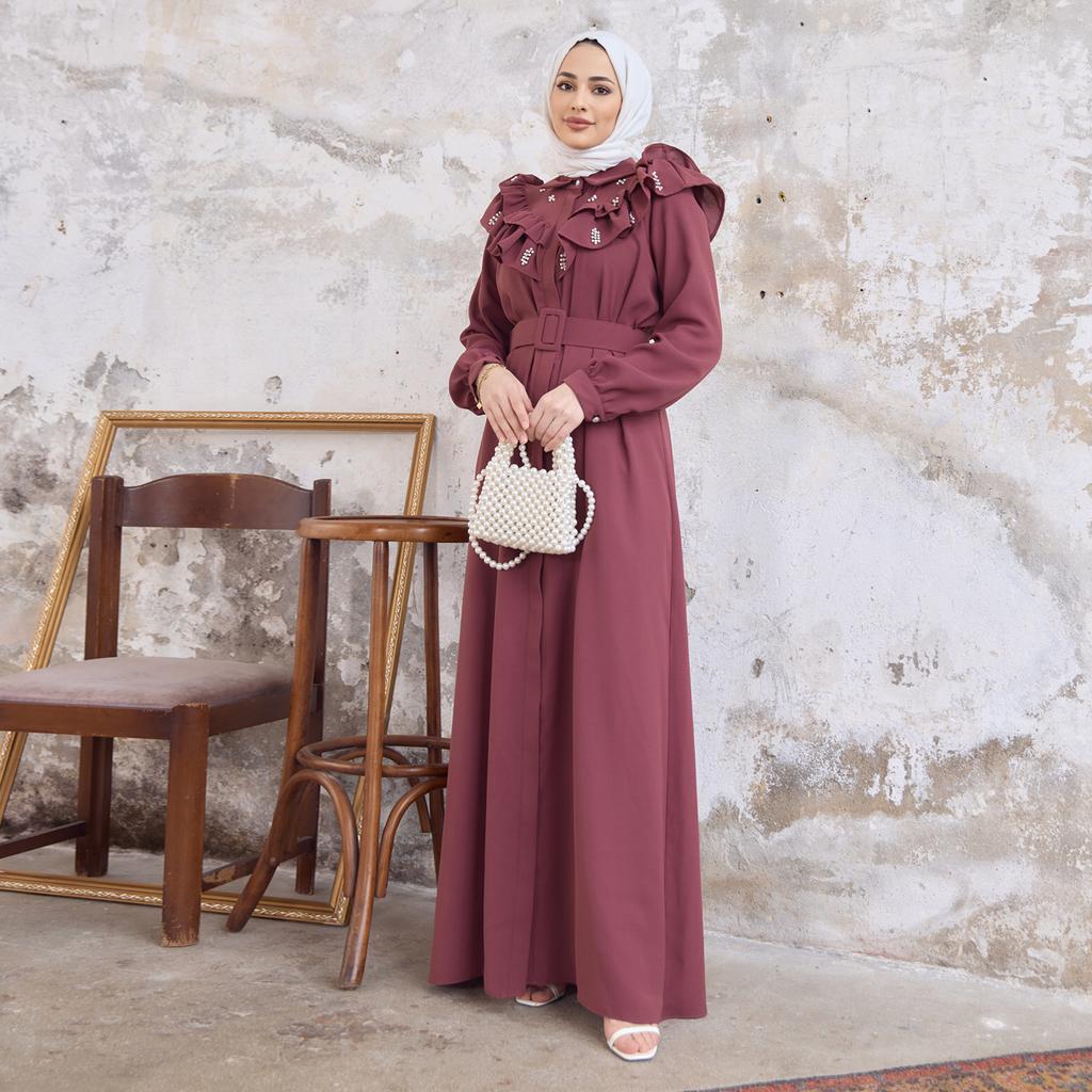Frilly Pearled Women Long Dress Abaya