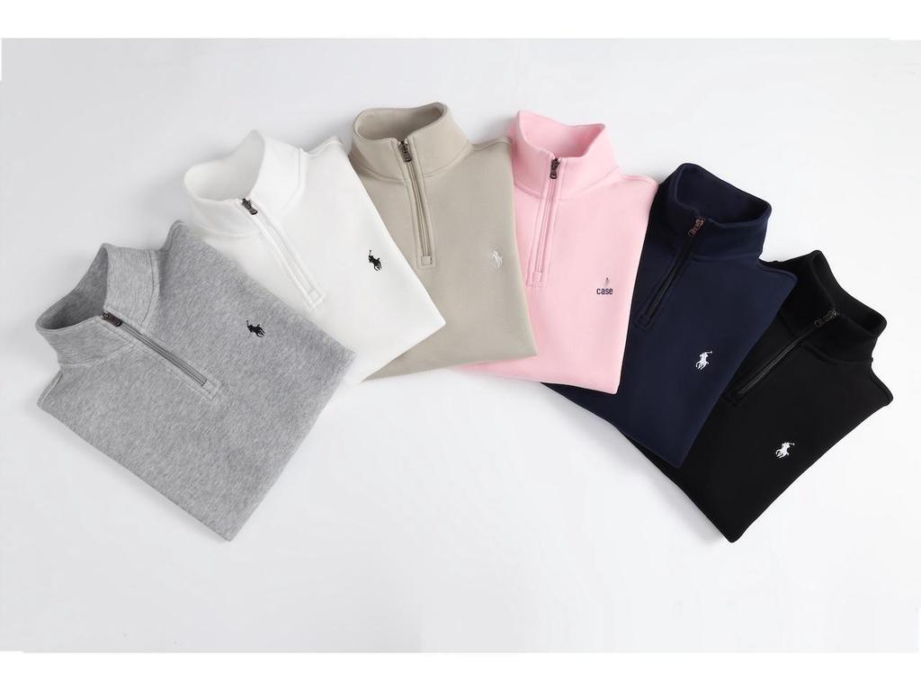 RL Пони Футболка-поло с вышивкой и молнией на полпути - Простая Плюс Размер Парная Свободная Толстовка