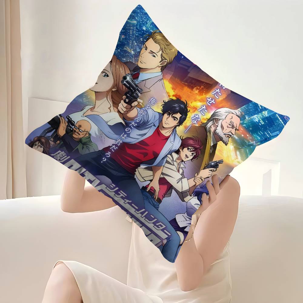 C-City Hunter P-Private Eyes Pillow Covers Cartoon Sofa Decorative Home Double-Sided Printing Short Plush Cute Cushion Cover