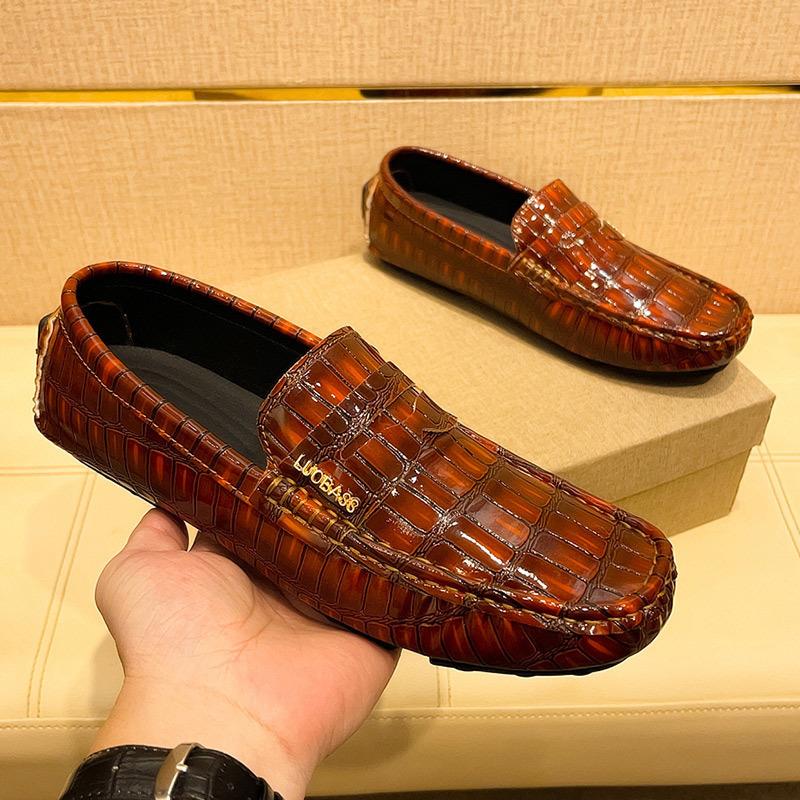 Pacecraft Shoes Men's Breathable Loafers - Casual Microfiber Leather Slip-On Shoes, Comfortable Rubber Sole, White/Burgundy/Green/Brown