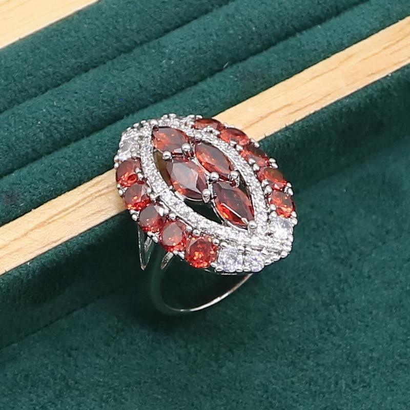 Красный гранат серебряный цвет комплект ювелирных изделий для женщин свадебный браслет серьги ожерелье кулон кольцо подарок на день рождения