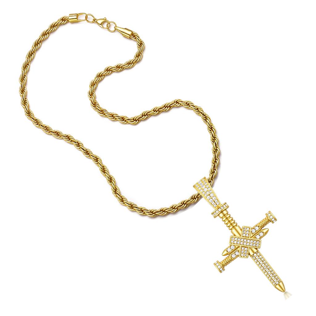 Cross Pendant Necklace Hip Hop Punk CZ Diamond Rope Chain