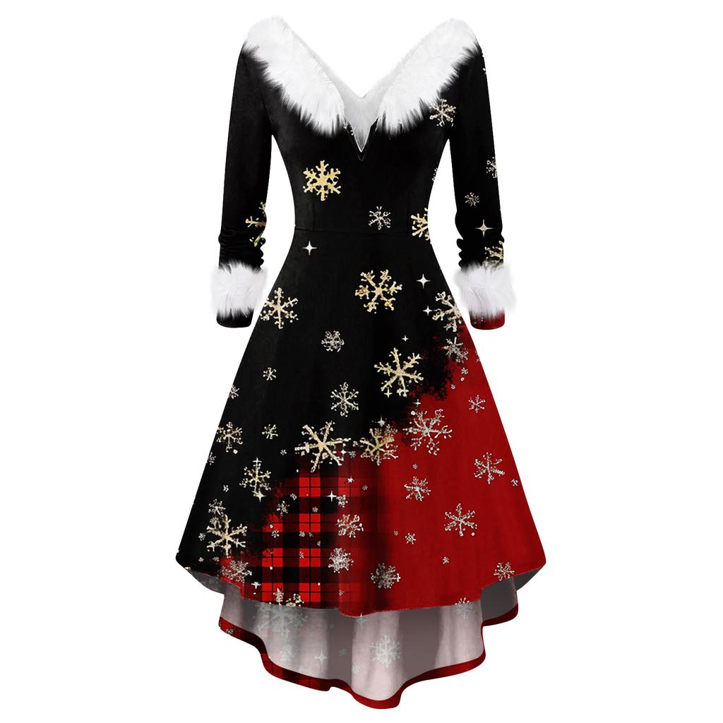 Женское модное повседневное приталенное платье с рождественским принтом для вечеринки с длинными рукавами