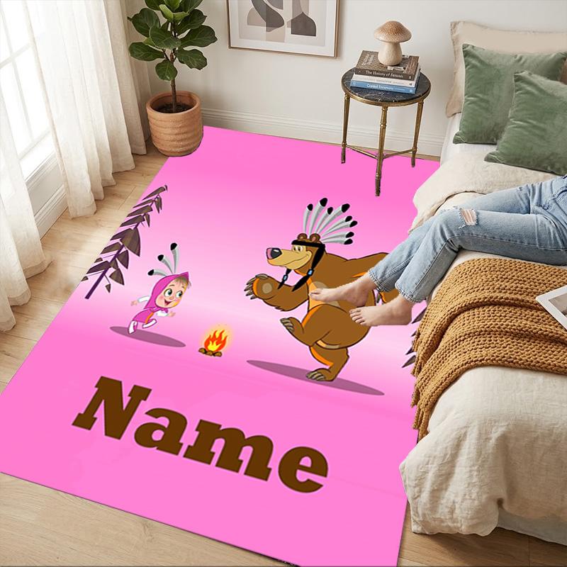 Personalized Name Pink Heart Living Room Non-Slip Area Rug Soft Carpet for Bedroom Kids Playroom Sofa Office Home Decor Doormat