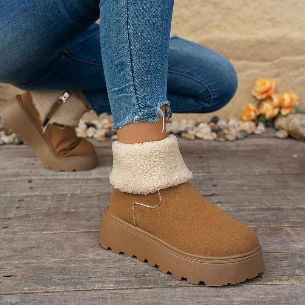 Fashion Fashionable Thickened Short Boots Women's Winter Round Top Solid Color New Comer Cotton Shoes Base Rubber Sole Size 35-40