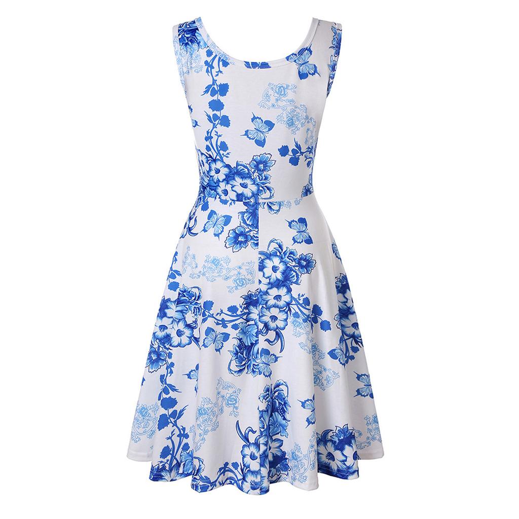 Женские повседневные платья-майки без рукавов с круглым вырезом, летнее платье с принтом для пляжа