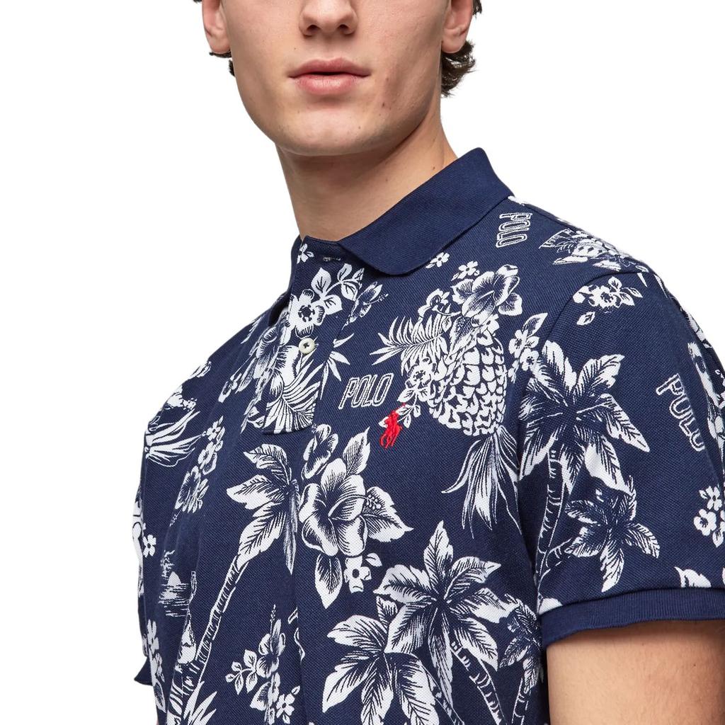 Polo Ralph Lauren Летняя футболка поло с цветочным принтом, вышитым логотипом пони, из хлопка, с коротким рукавом, мужская, топы, темно-синяя 710788923-002