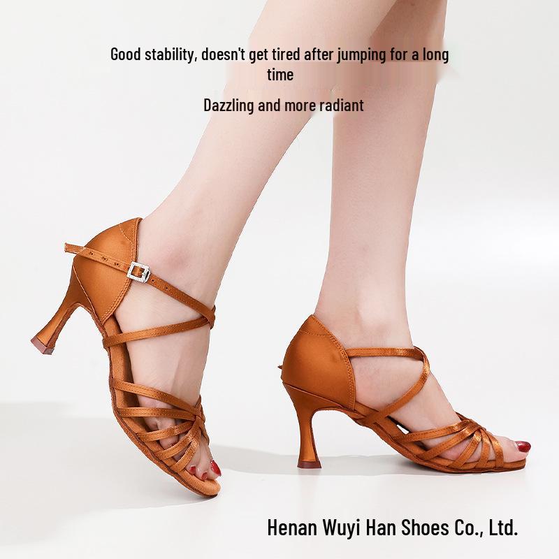 Профессиональные туфли для латиноамериканских танцев из шелка для взрослых - Мягкая подошва, Средний высокий каблук, Идеальны для соревнований и практики