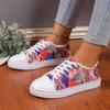 Women's Flower Pattern Vulcanized Shoes Flat Shoes Fashion Lace Up Sneakers Female Casual Shoes Breathable Canvas Shoes