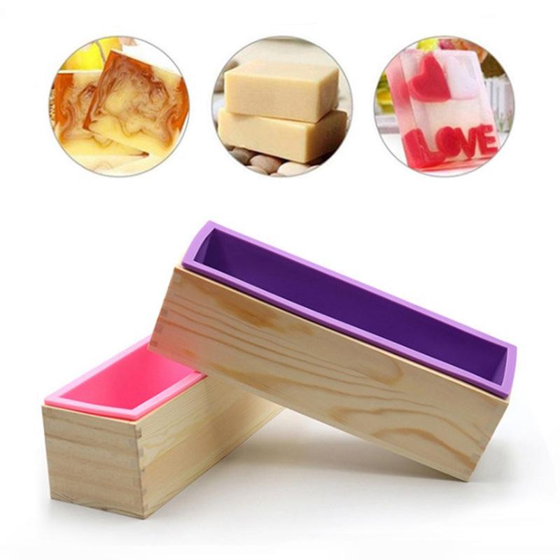 Professional 1200ml Rectangular Soap Mold Kit with Silicone Mould,Wooden Box,Lid & Cutter for DIY Handmade Soap Making,Crafts and Gifts