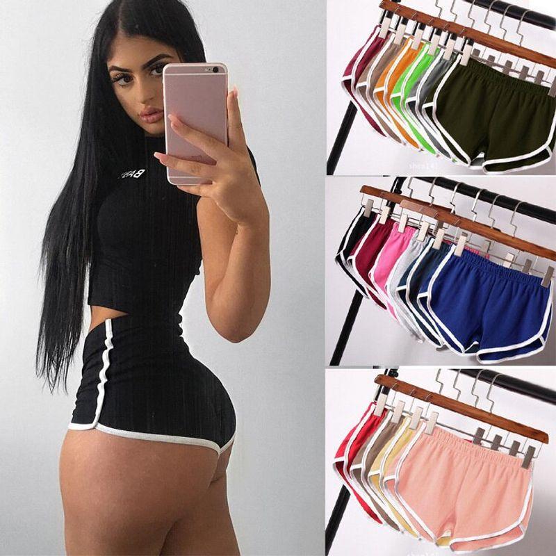 New Fashion Export Sports Shorts Women's Home Casual Solid Color Fashion Yoga Beach Pants Candy Color Hot Pants