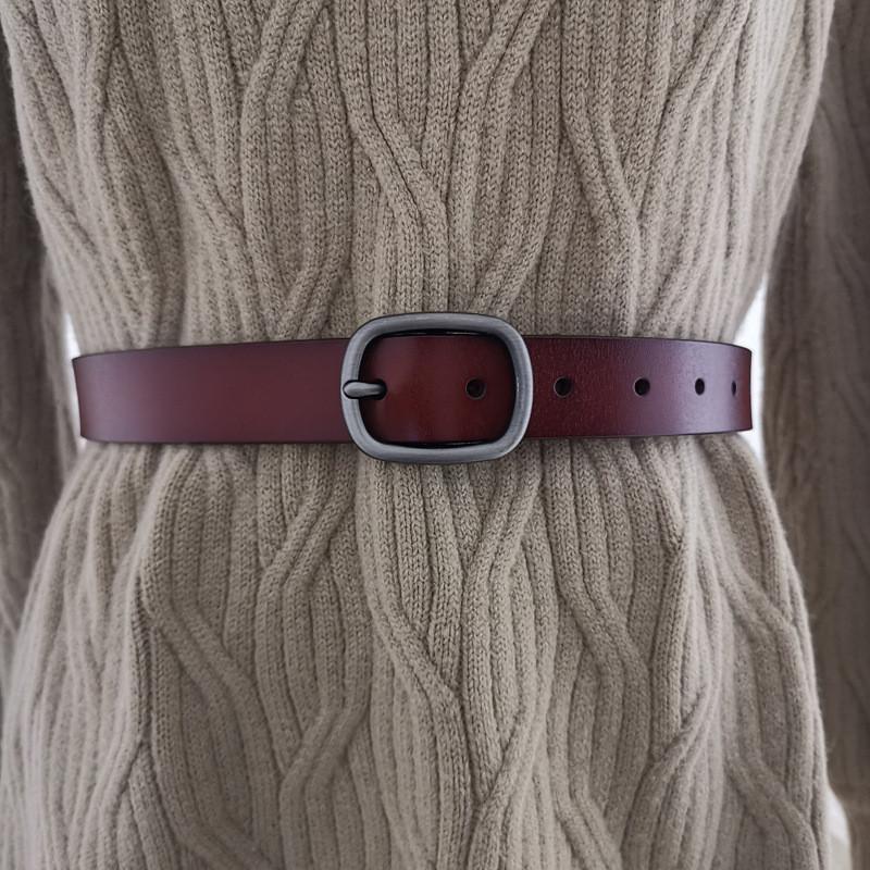 Girl Color Solid Fashionable Pure Leather Belt D Shaped Buckle Daily Use Casual