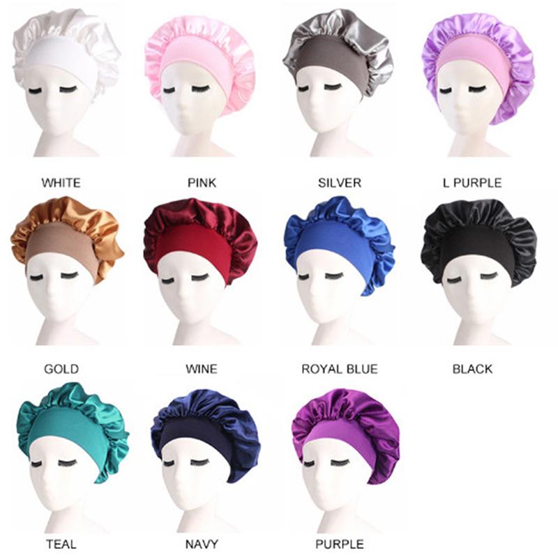 Solid Satin Bonnet Hair Styling Sleep Hat Wrap Shower Cap Hair Styling Tools