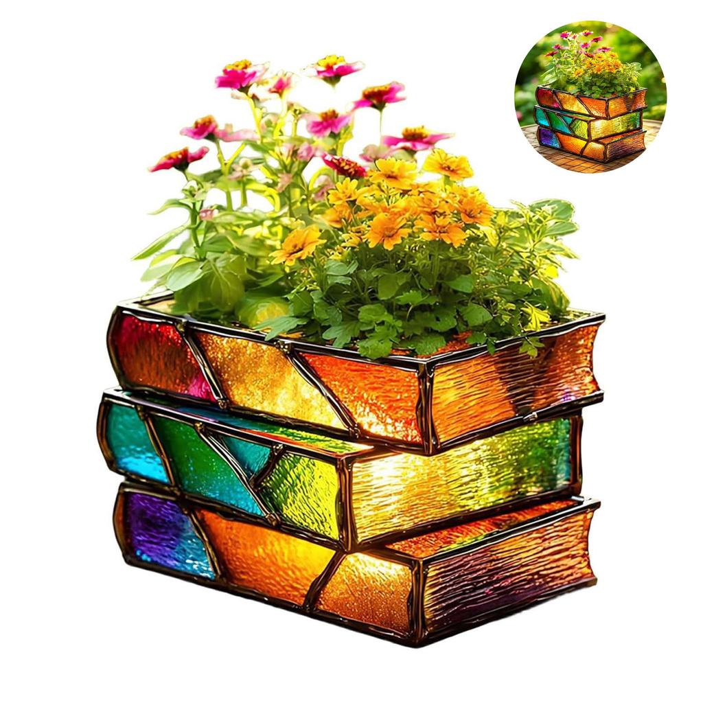 Stacked Books Flower Pot Resin Book Shaped Planter for Home Garden Decoration