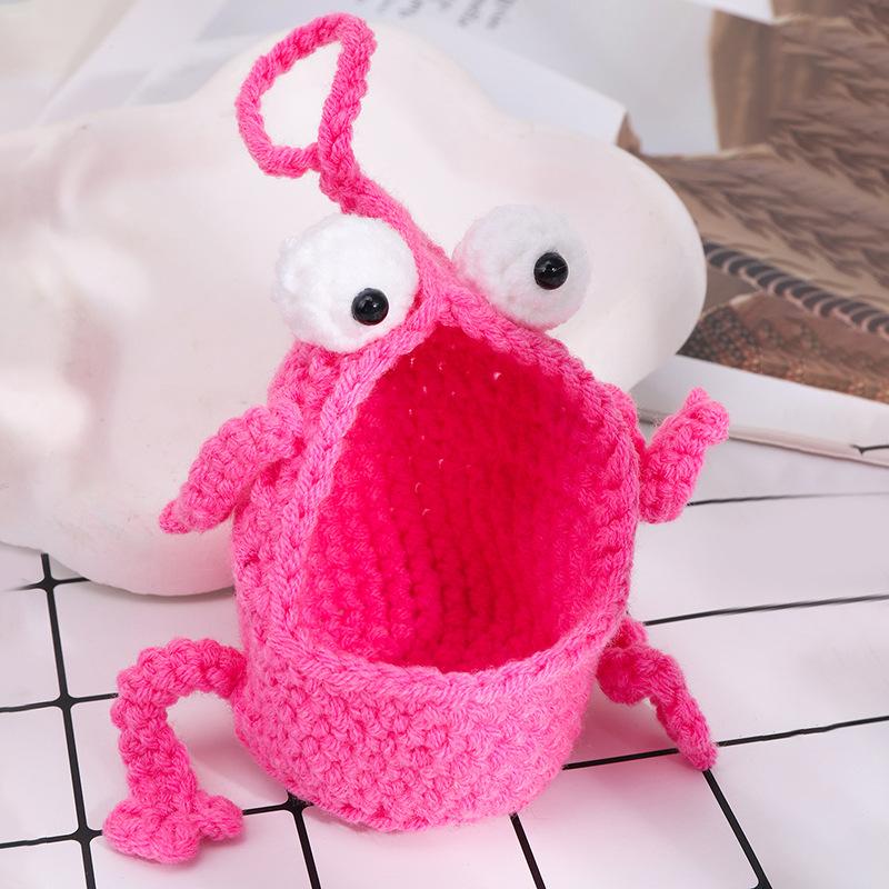 Сумка для хранения ручной работы, смешные вязаные крючком украшения, органайзер-монстр с 2 глазами, аксессуары для мелочей, портативная, подвешивается на стену