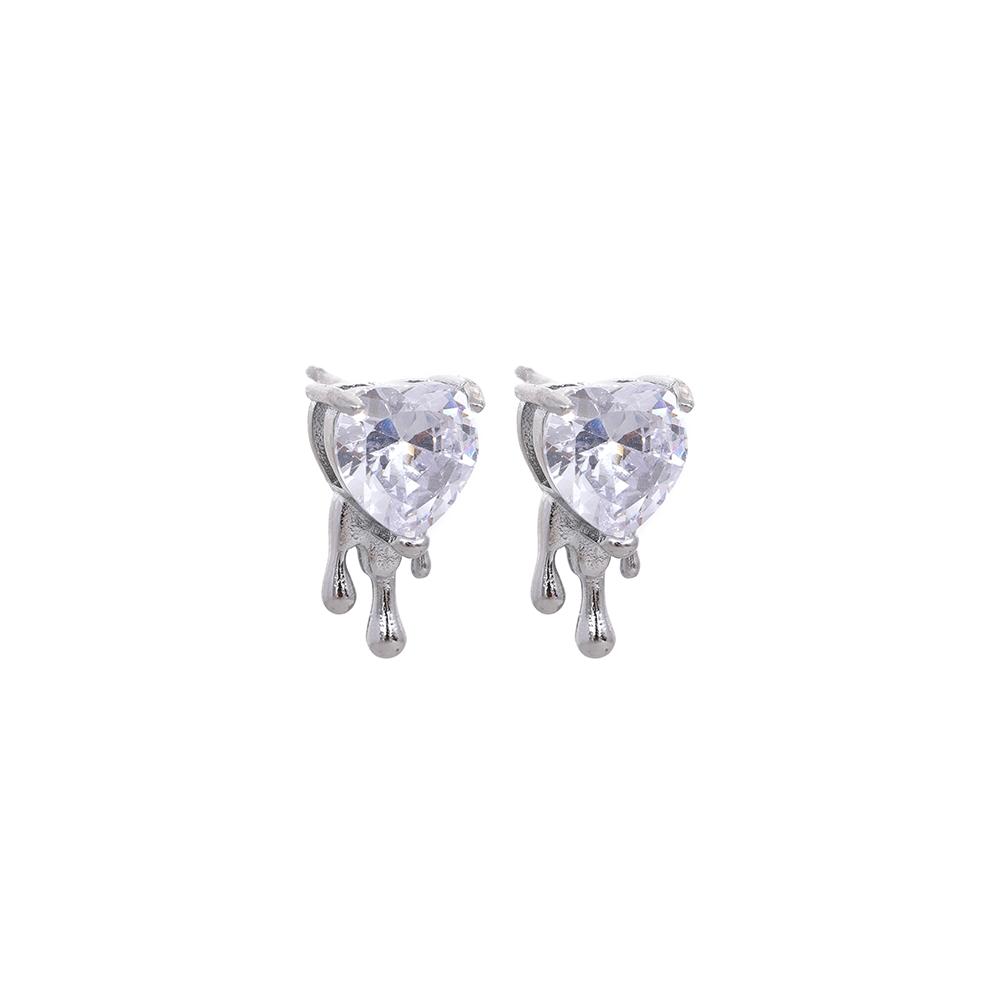 Yhpup Delicate Bling Cubic Zirconia Stainless Steel Heart Creative Stud Earrings Fashion Cast Jewelry for Women Basic Gift New