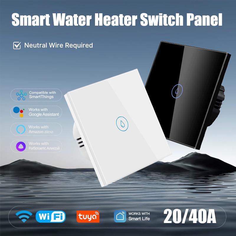 Tuya WiFi Smart Water Heater Switch 20A/40A High Power Touch Wall Panel with APP Remote Timer and Voice Control for Boiler AC Alexa Google