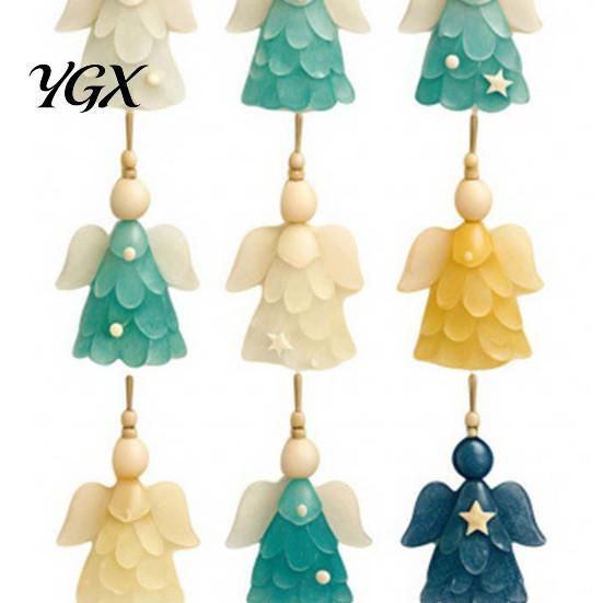 Multi Color Gradient Angels Sea Glass Angel Advent Calendar with 24 Hanging Ornaments for Christmas Tree Decoration, Handmade 2D Flat Pendants Holiday