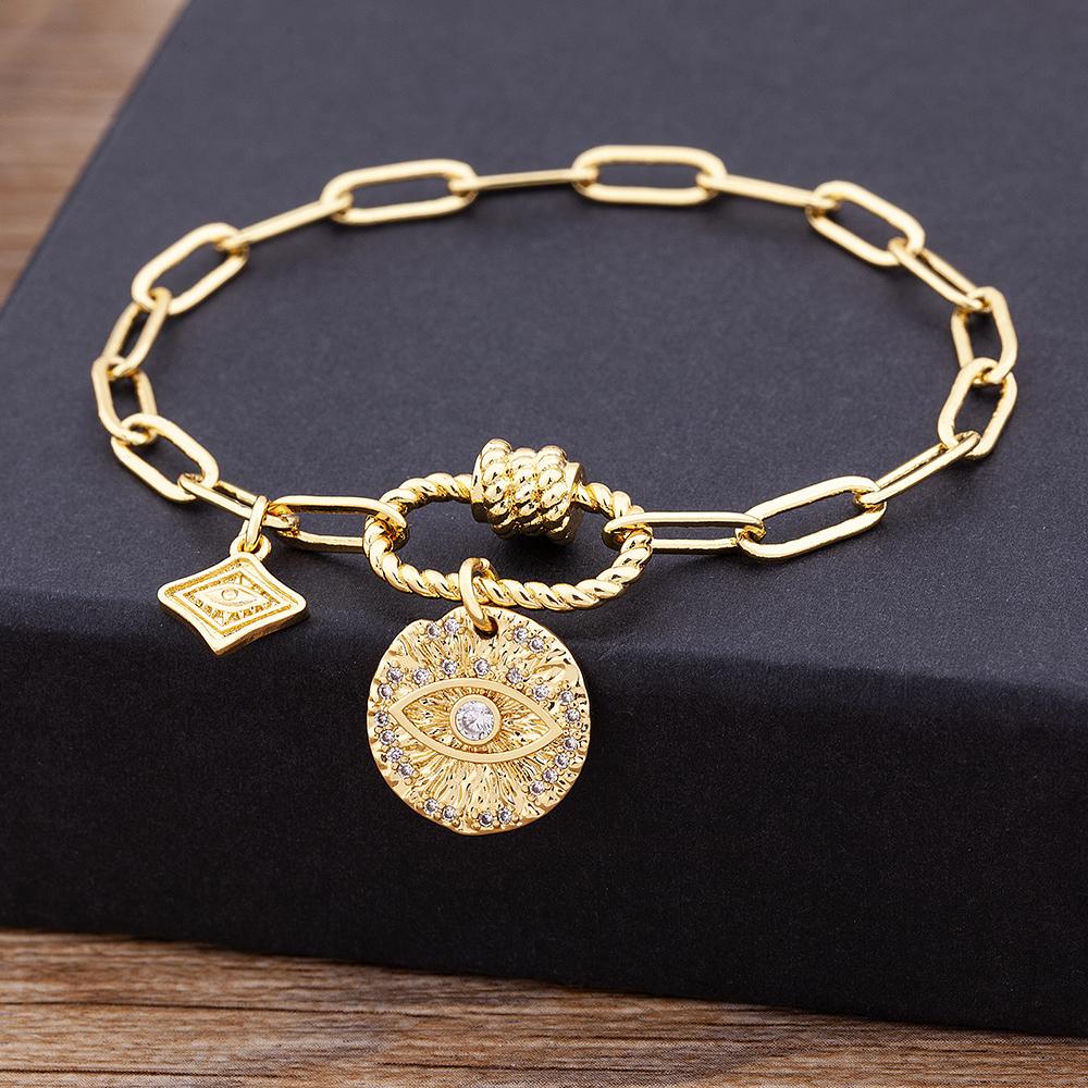 Nidin Fashion Copper Zircon Bracelet For Women Arabic Islam Boho Jewelry Saudi Hand Chain Statement Pentant Bangle Party Gift