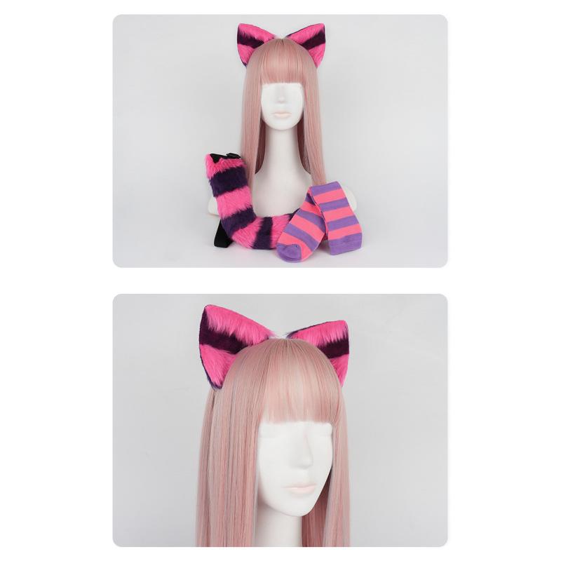 Комплект из чулок с полосатыми кошачьими ушками и кошачьим хвостом, милые гольфы, реквизит для вечеринки на Хэллоуин