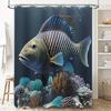 Large Fish Printed Shower Curtain Bath Decor with Sea Coral Design 3D Waterproof Polyester Fabric for Home Decoration SizeL180xW