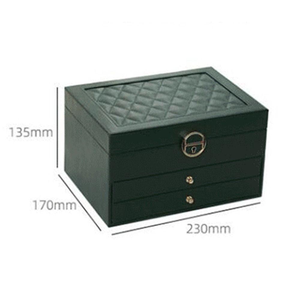 Lockable Storage Box Leather Jewelry Packaging Box Multi-function Double Layer Jewelry Box  Travel