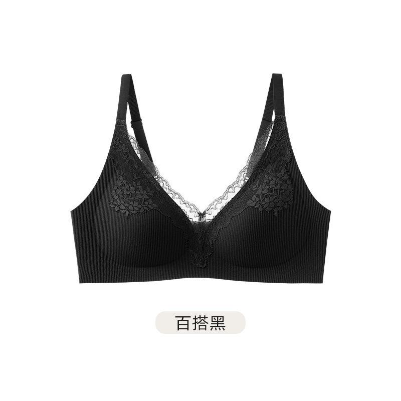 Deep V French Lace Traceless Chest Invisible Liquid Foundation Underwear Women's Small Chest Lift Gathering No Steel Rim Bra Cover